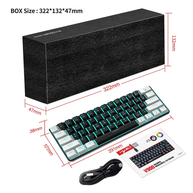 Mechanical Keyboard 61 Keys Blue Switch Gaming Keyboard Type C Wired Power Multi Colorful Lighting Portable Office Keyboard