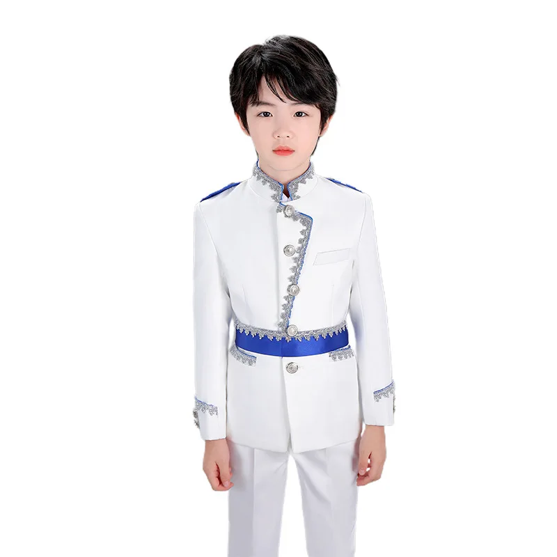 Kids White Court Stage Performance Costume European style Jacket Pants Clothing Set for Children's Day Boys Christmas Dress