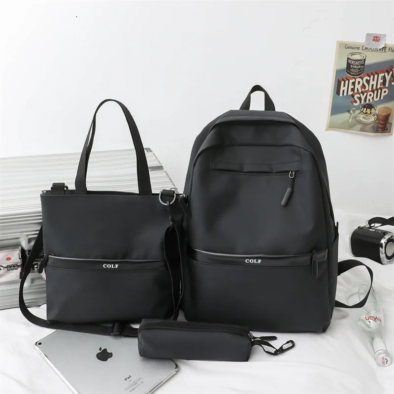 Three Piece Backpack Adjustable Shoulder Straps Solid Color Multifunctional Bags Student Travel College High School Shoulder Bag