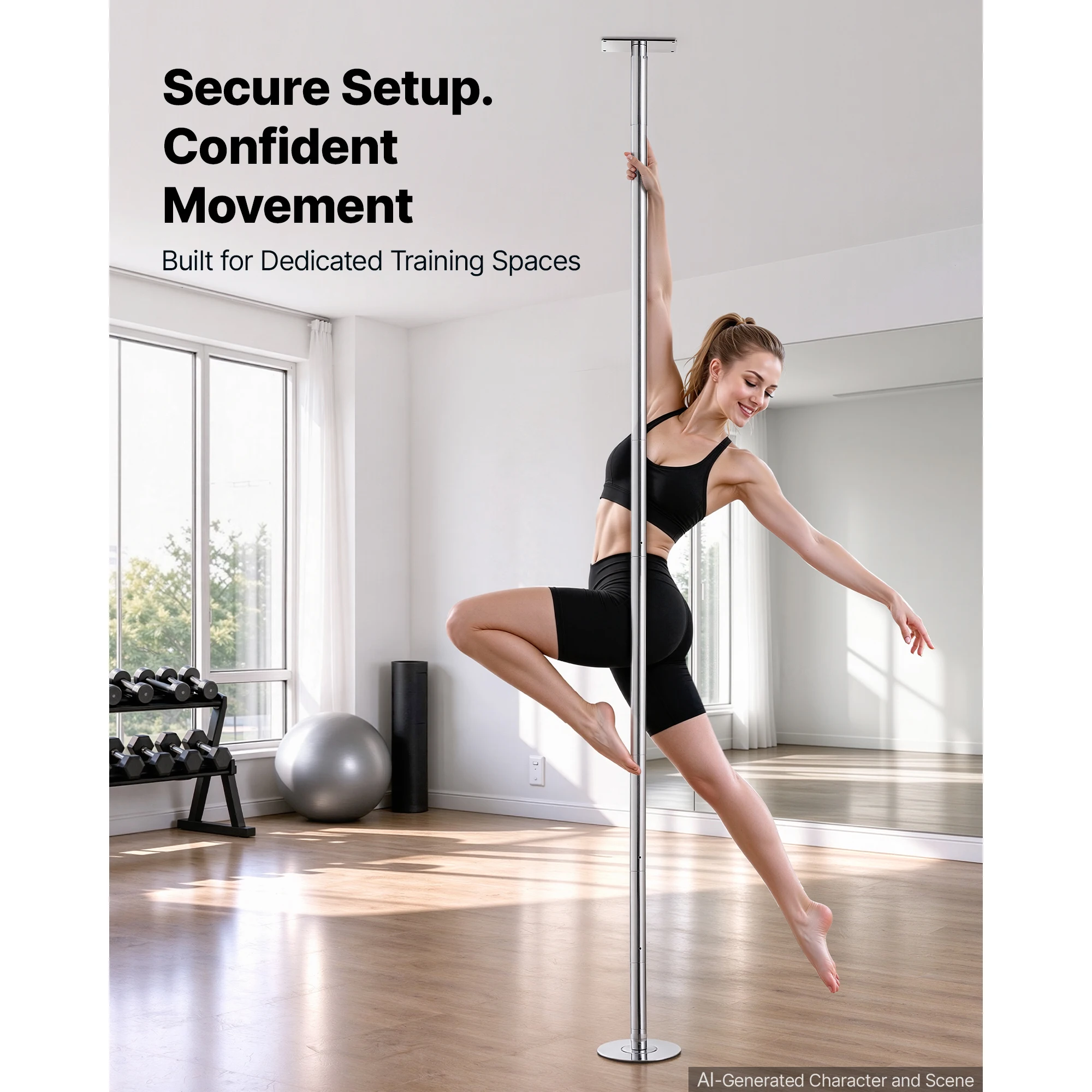 SucceBuy Professional Dance Pole Static/Spinning Dancing Poles 82-118 in Adjustable Height 45 mm Steel Build 440 lb Capacity