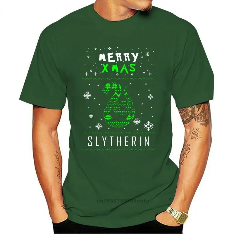 New Slytherin House Xmas T-Shirt Merry Xmas Adults Casualtee Shirt