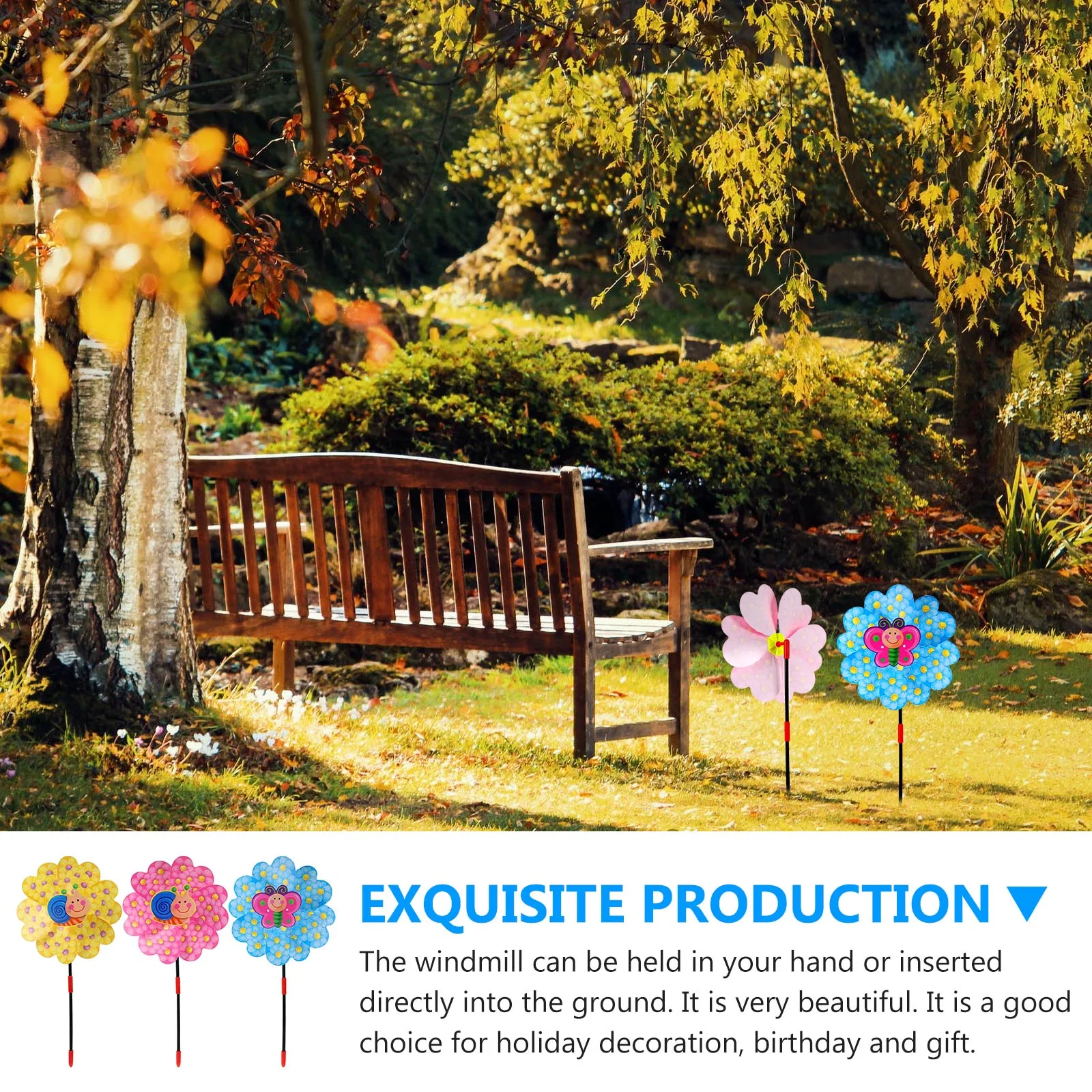 

3pcs Plastic Petal Windmill Durable Outdoor Garden Ornament Balcony Party Wedding Decoration Spinning Lawn Yard Windmills For
