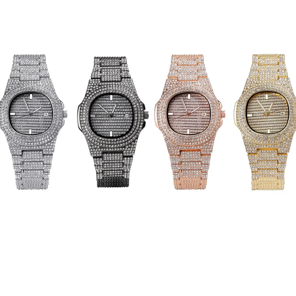

Rose Gold Zircon Rhinestone Watch for Men Quartz Movement Fashion Wristwatch Elegant Design Christmas Wedding Present