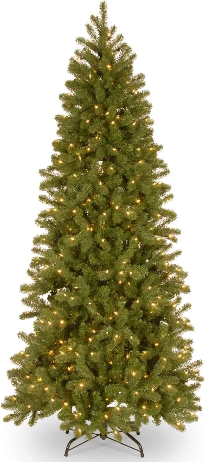 National Tree Company Pre-Lit 'Feel Real' Artificial Slim Downswept Christmas Tree, Green, Douglas Fir, Dual Color Led Lights,