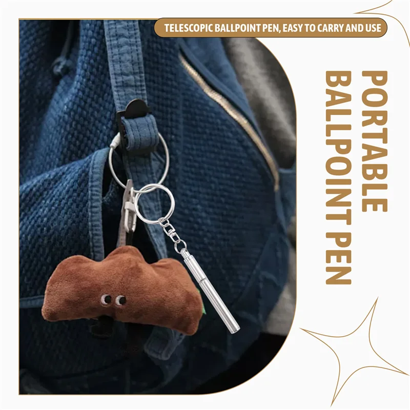 -RRKK حلقة مفاتيح محمولة من الفولاذ المقاوم للصدأ قلم تلسكوبي تصغير قلم حبر جاف أداة سلسلة مفاتيح للسفر في الهواء الطلق