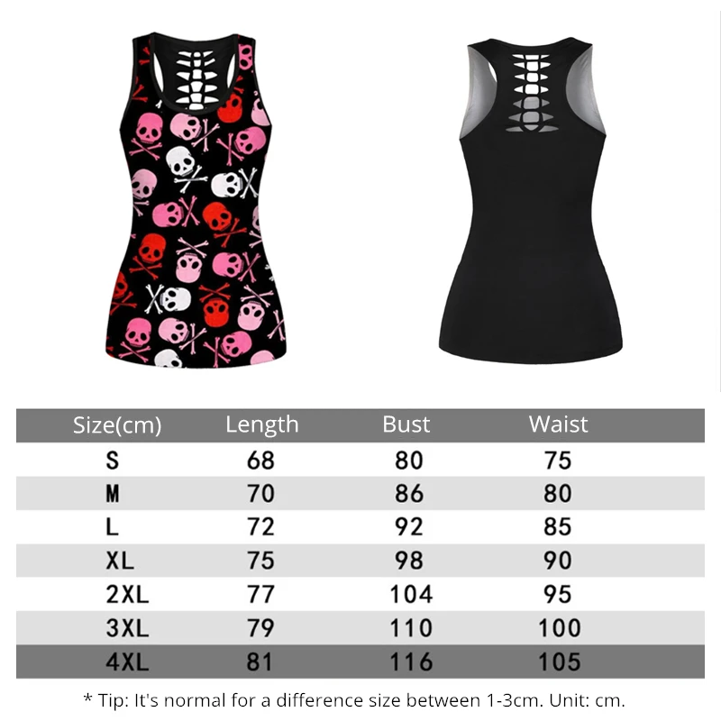 Women Sleeveless Shirt Skull Printed Sport Vest Elastic Yoga Tops Hollow Out Gym Running Undershirt S-4XL Fitness Tank Top Femme