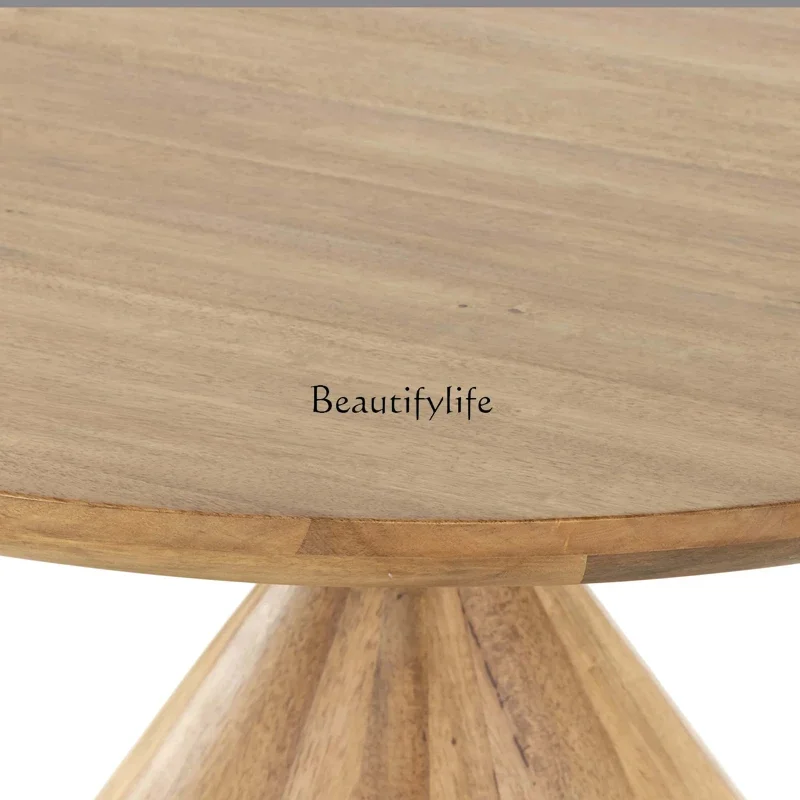 

10Medieval solid wood round dining table American country French retro solid wood modern simple wabi sabi dining table