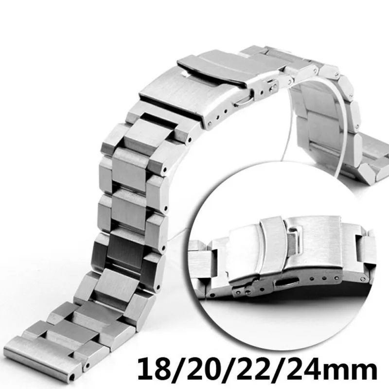 18mm 20mm 22mm 24mm Quick Release Solid Full Stainless Steel Watchbands For Seiko Huawei GT3 Pro 46 42mm Metal Business Bracelet