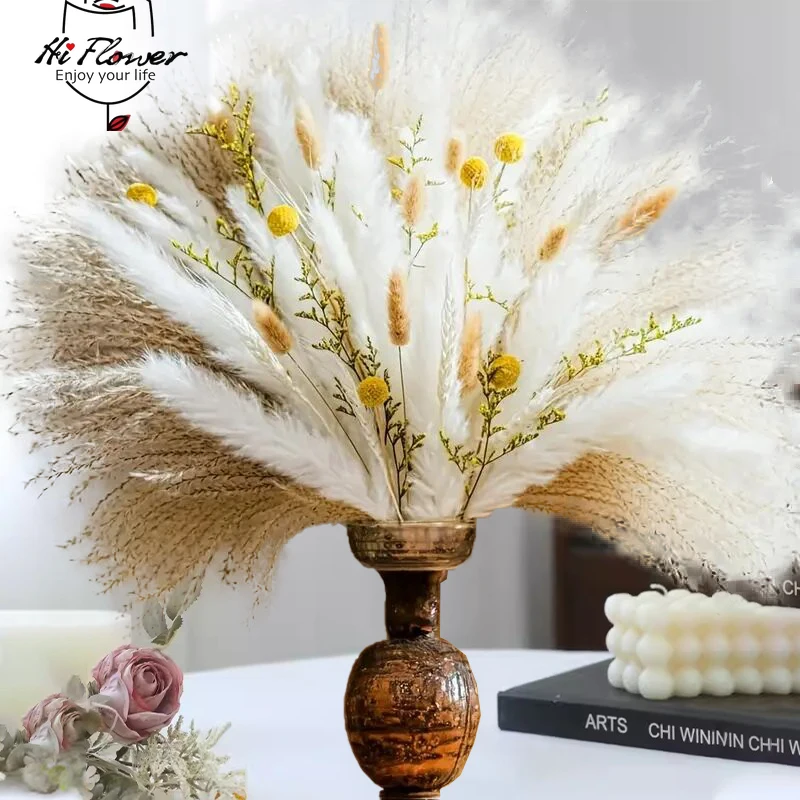 

90pcs Pampas Fluffy Bunny Rabbit Tail Dried Flower Bouquet Boho Home Vase Decoration Natural Lover Grass Wheat Ear Wedding Decor