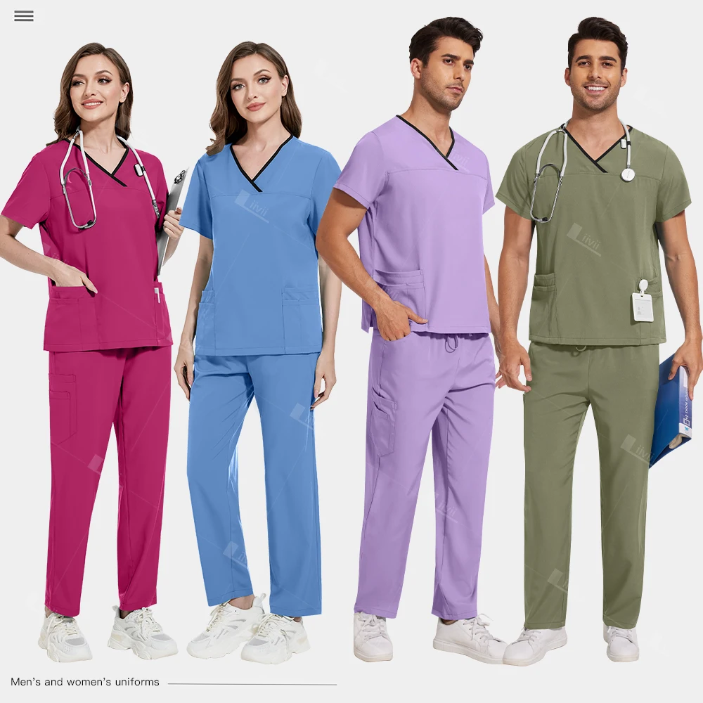 Uniformes chirurgicaux vêtements de travail de laboratoire vêtements infirmière gommages ensemble hommes infirmière accessoires uniforme médical chirurgical dentaire clinique haut pantalon