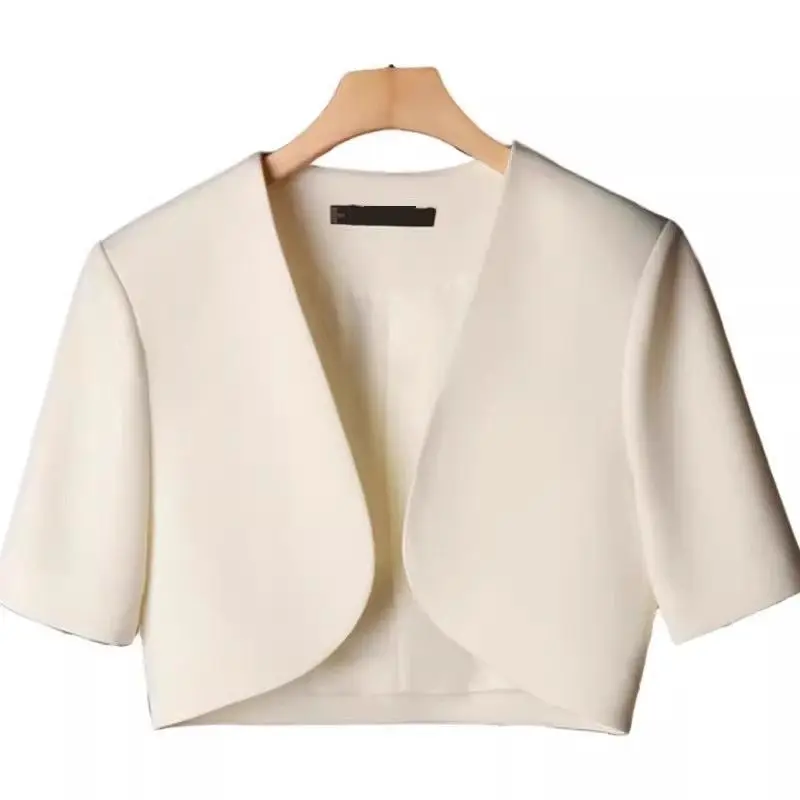 

Cropped Coat Shawl Jacket Women's Short-sleeved Collarless Blazer Cardigan Summer Wear Over A Strapless Dress Tops