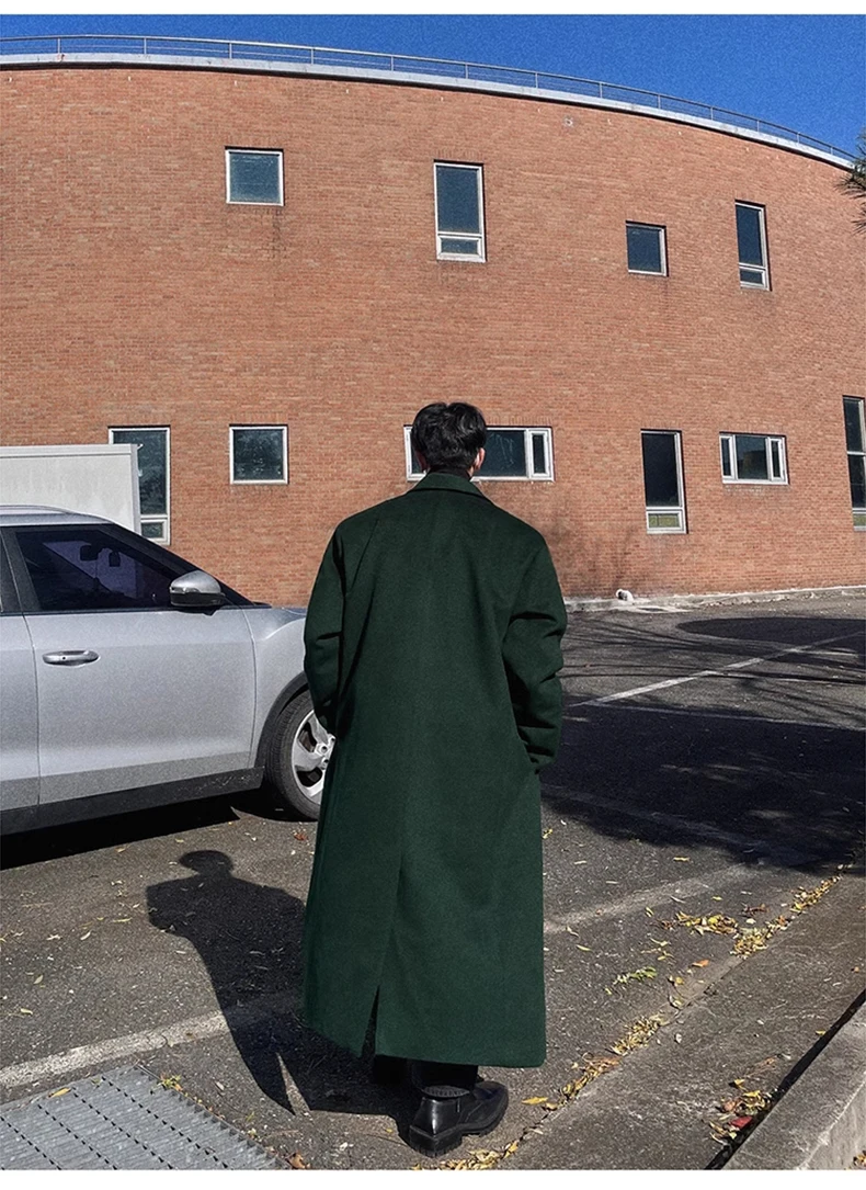 Mauroicardi Autumn Winter Long Warm Oversized Soft Dark Green Black Woolen Coat Men Loose Casual Korean Wool Blends Overcoat