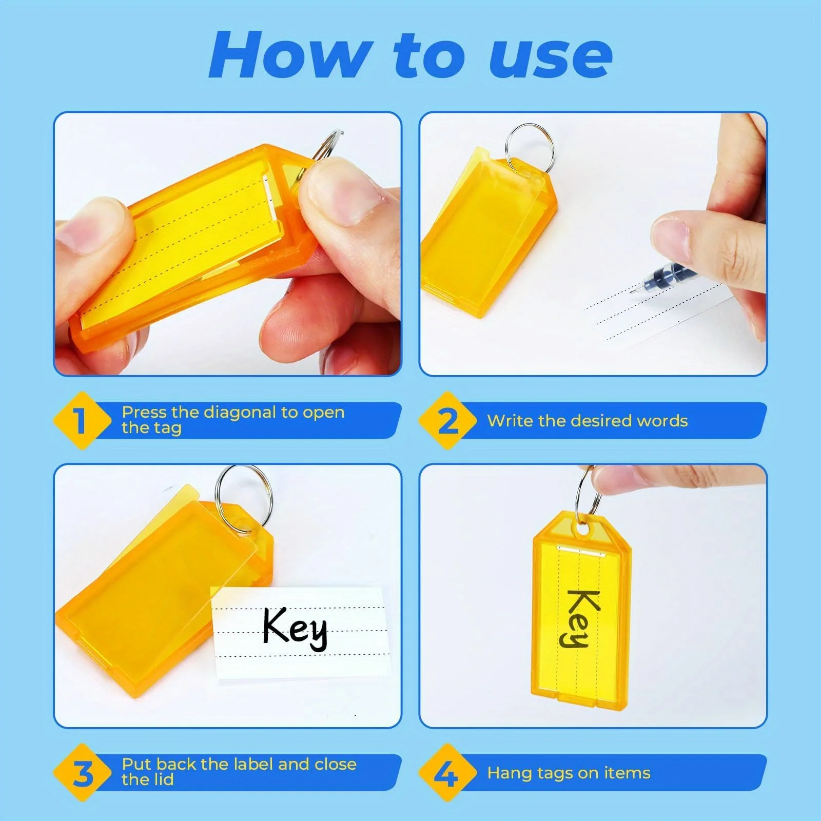 12-48 قطعة رفرف شفاف مفتاح التسمية الملونة سلسلة مفاتيح بلاستيكية تسمية لوحة DIY بها بنفسك مزدوجة الوجهين بمناسبة المطار فندق الأمتعة ID JXB