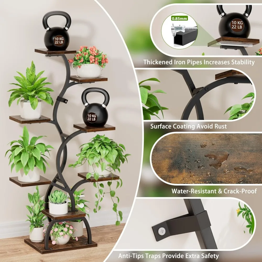 8 Tier Indoor Plant Shelf with Grow Lights Tall Corner Plant Stand for Living Room Balcony Flower Holder