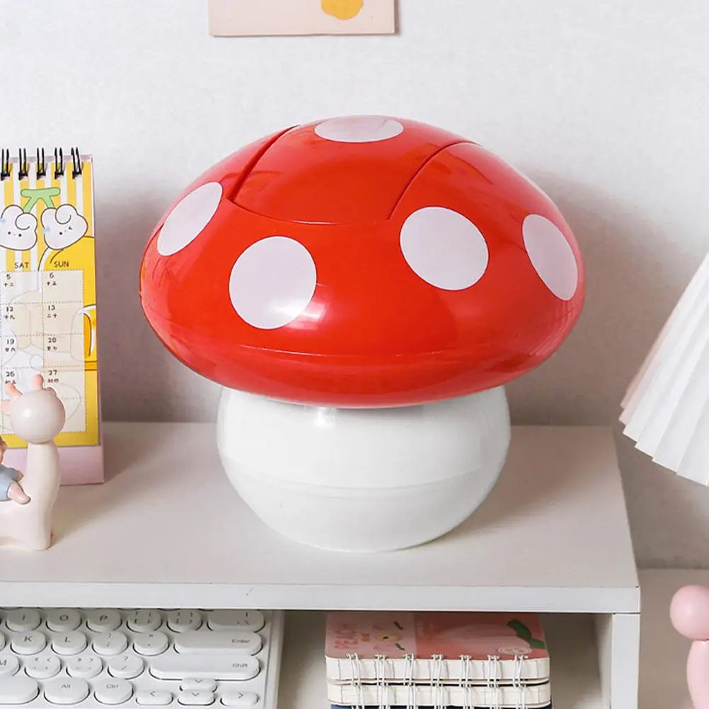 2Pcs Cute Mushroom Style Tabletop Garbage Can Sturdy ABS Desktop Trash Bin with Cover for Living Room Bedroom Study Simple