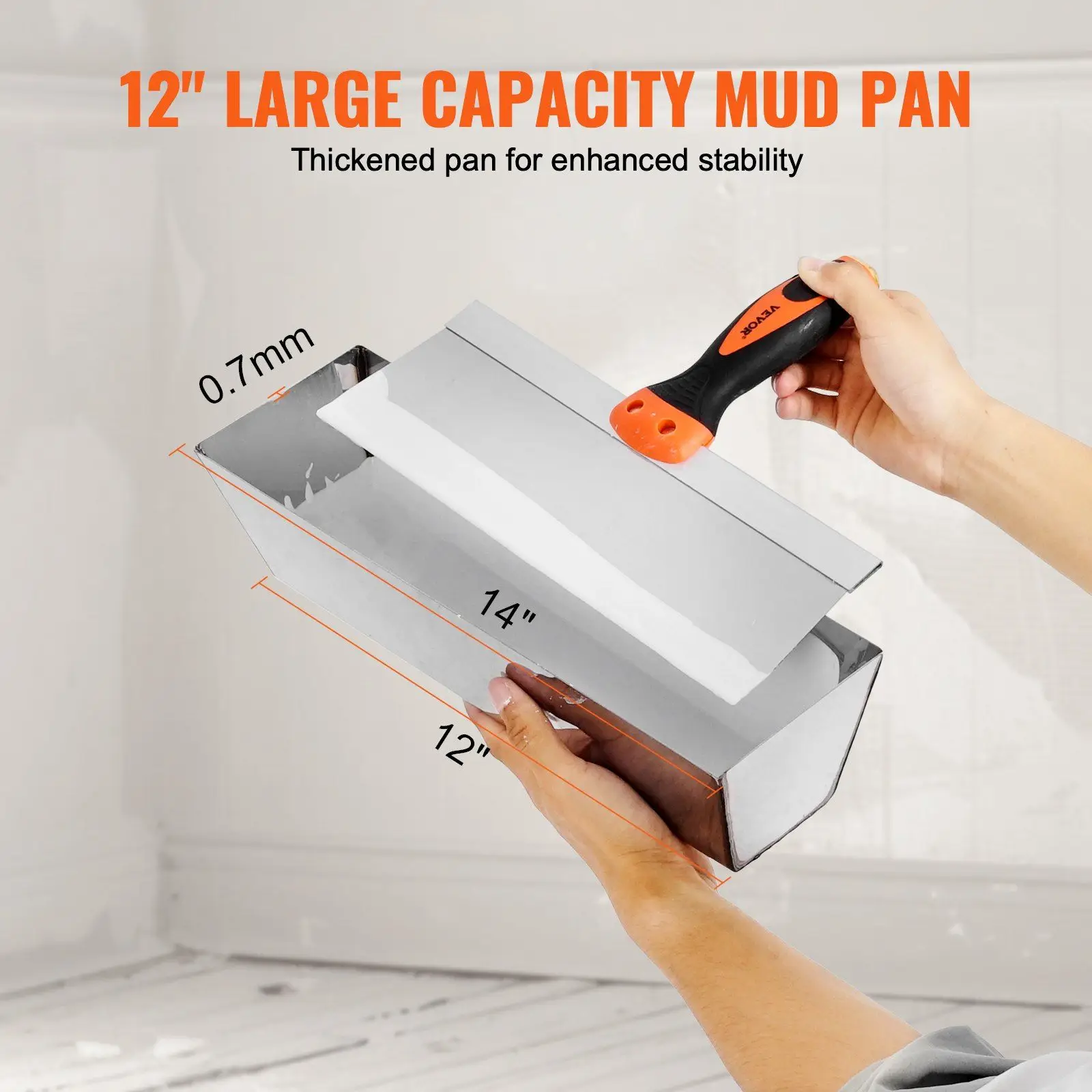 VEVOR 6-teiliges Trockenbau-Messerset, Edelstahl-Farbschaber, Spachtel, 7,6 cm, 10,2 cm, 15,2 cm, 20,3 cm, 12 Zoll, mit Schlammpfanne