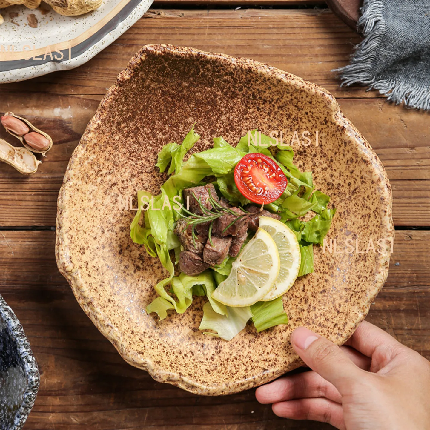 

Керамическая тарелка для салата, ресторанная тарелка для закусок, десертная тарелка, креативная нерегулярная тарелка, посуда, кухонные принадлежности, орехи, суши, овощи