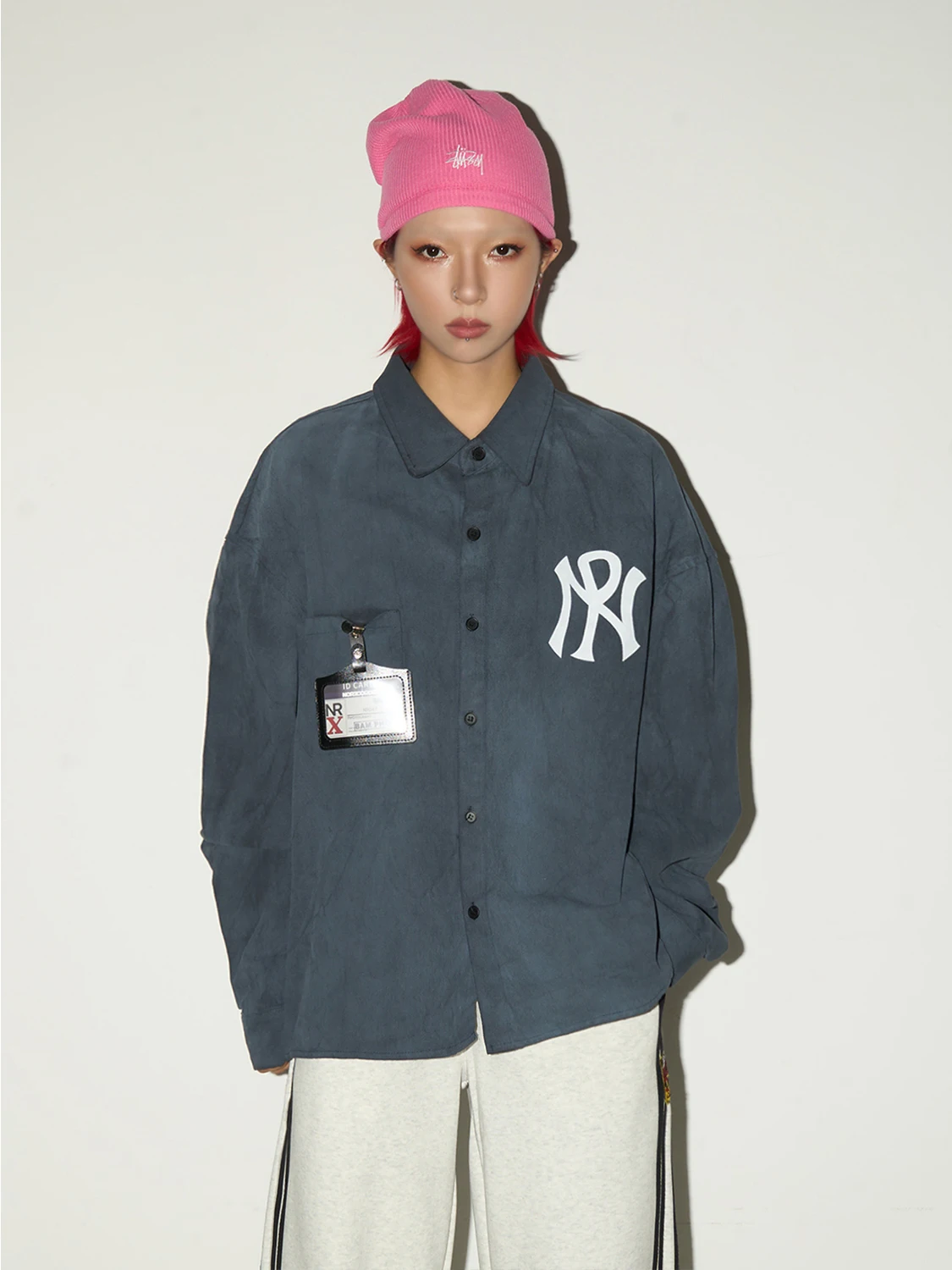 

MICHINNYON Vintage Waed Distred Tie Dye Loose Casual Denim irt Women's Breathable Cotton Long Sve Printed