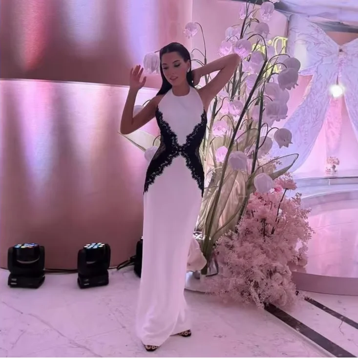 Sexy Spitze Patchwork Kontrast Maxi Kleid Frauen Chic Halfter Ärmellose Off Schulter Durchsichtig Robe Sommer Dame Dinner-Party Tragen