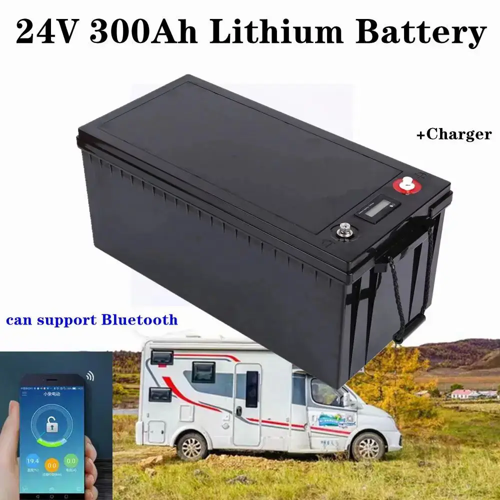 

waterproof 24V 300AH Lithium ion battery bluetooth APP BMS li ion for 3000W RV EV Solar energy golf cart UPS +20A Charger