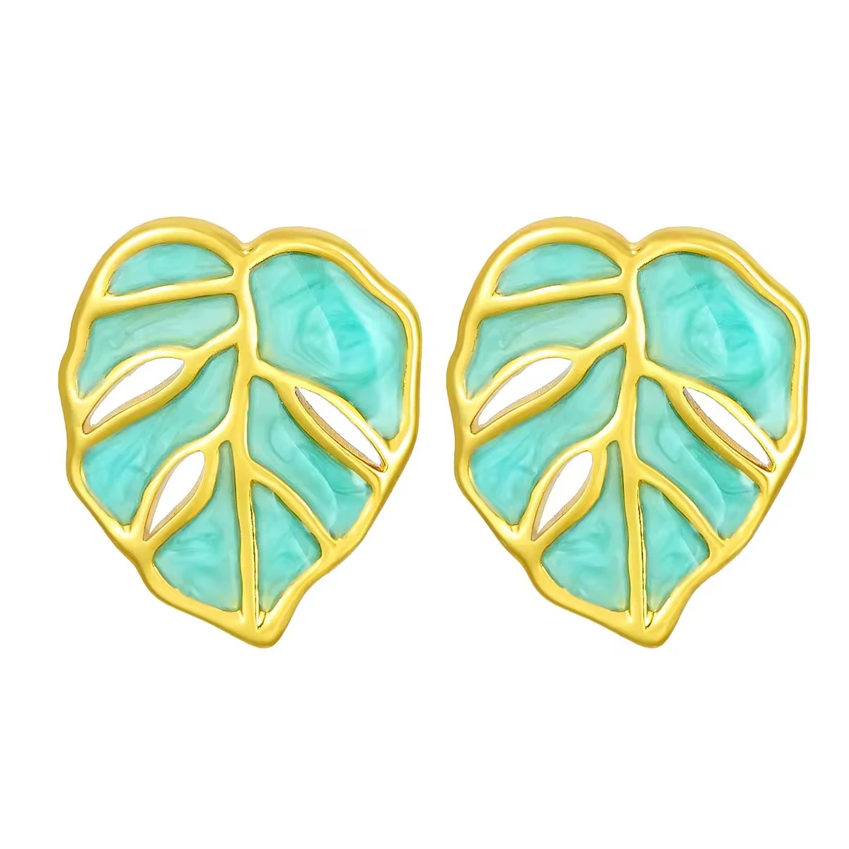 Summer Collection Stainless Steel Foliage Stud Earrings Hypoallergenic Light Luxury Jewelry for Women, for Daily & Party