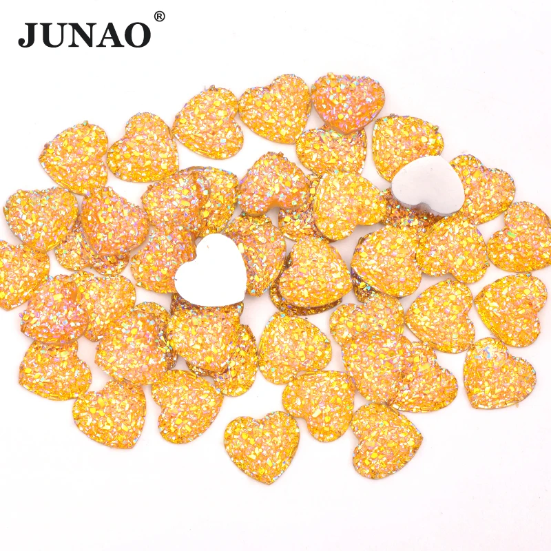 JUNAO 12mm 100pcs Glitter Silver Heart Rhinestone Applique Flatback Crystal Stones Resin Gems Non Hotfix Strass for Decoration