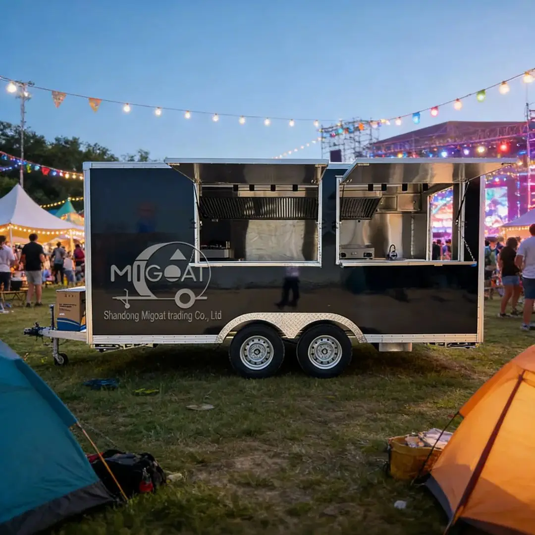 Outdoor Mobile Food Cart Multi-Function Commercial Kitchen Trailer for Burger & Fried Chicken Street Vendor Selling
