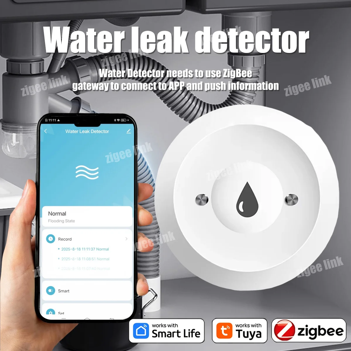 Zigbee 3.0 Watersensor Tuya Flood Lekdetector Alarm Waterlekkage Monitoring Smart Life Control Werk met Alexa