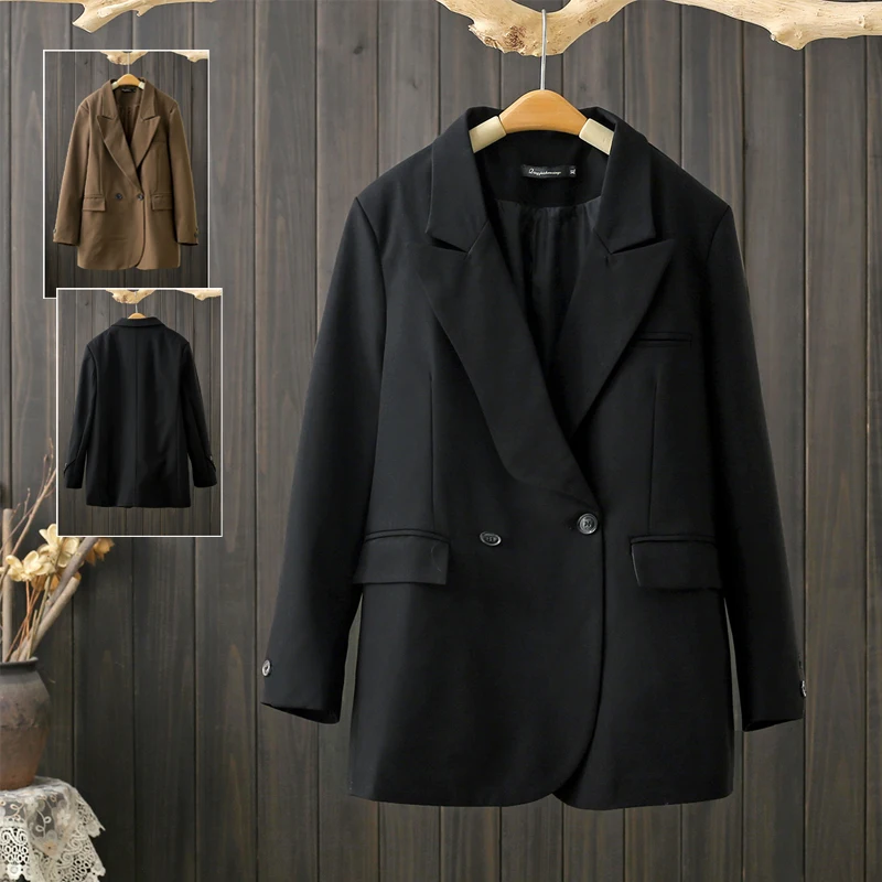 

Casual Loose Coffee Color Suit Jacket for plus Size Women Spring Autumn High Quality Fashionable Versatile Cotton Blend Coat
