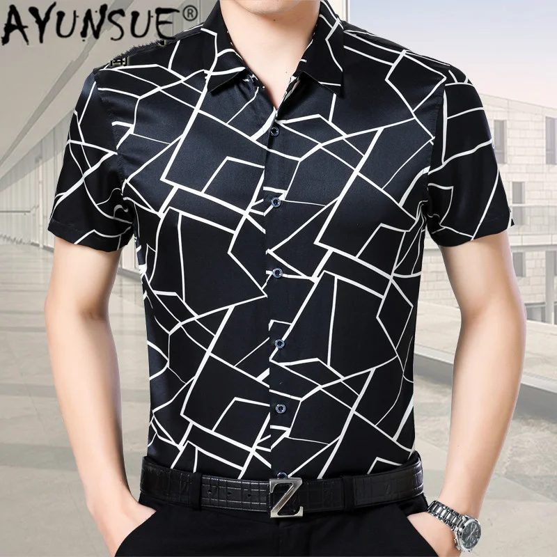 

shirt men Real Silk Short for Men Summer Clothes Shirts Sleeve Casual 2024 Men's Clothing 8552 PWX07