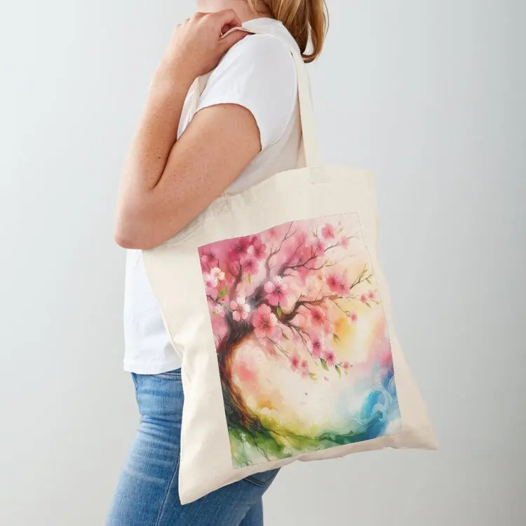 Watercolor Cherry Blossom Tree Tote Bag shopper bag woman tote bag men's canvas tote