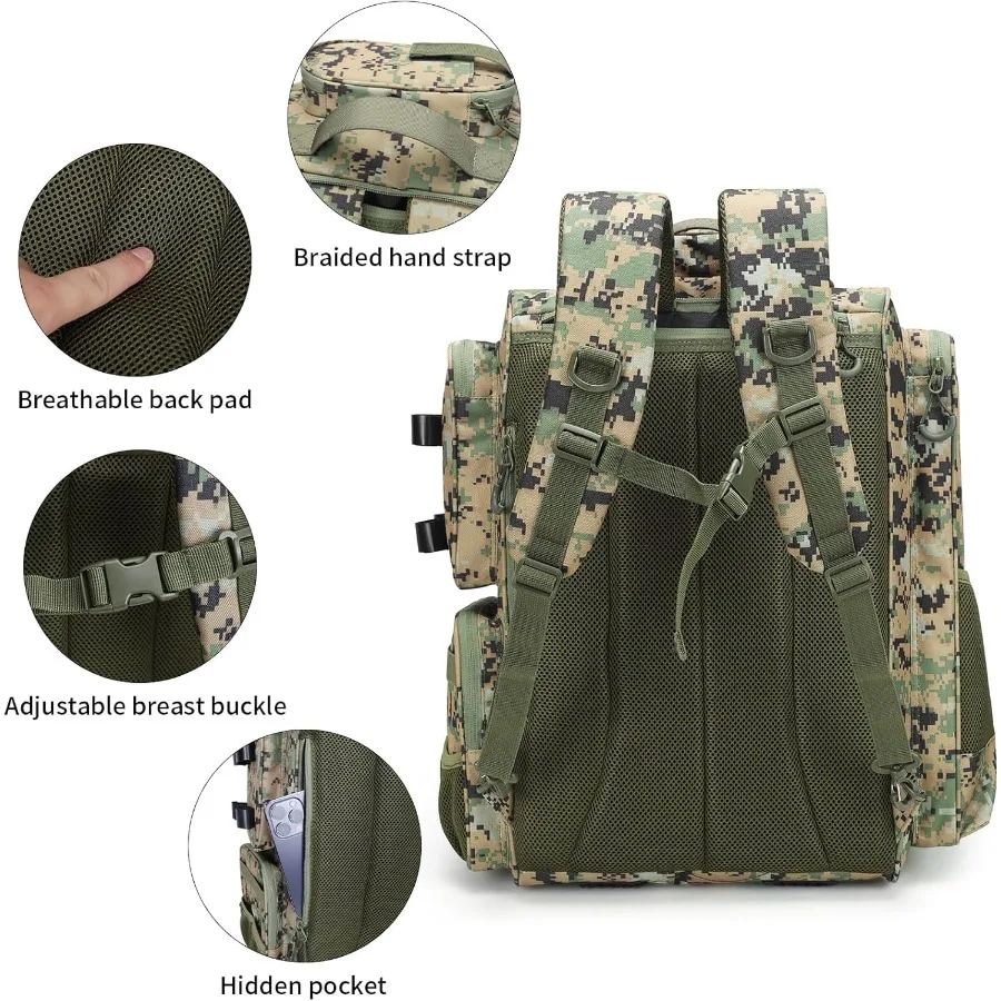 حقيبة ظهر لصيد الأسماك مع 4 صناديق معالجة لعشاق الصيد في الهواء الطلق، حقيبة أدوات ذات سعة كبيرة مصنوعة من متينة ومقاومة للماء