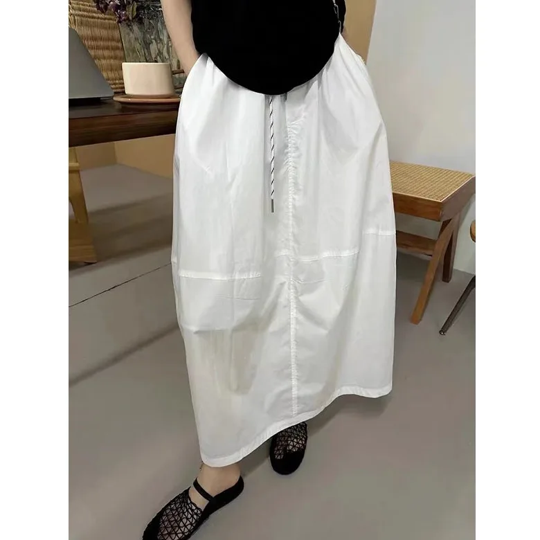 

Белая женская свободная юбка-миди А-силуэта из хлопка для весны и лета, повседневная, удобная, скрывающая бедра, расклешенная, больших размеров