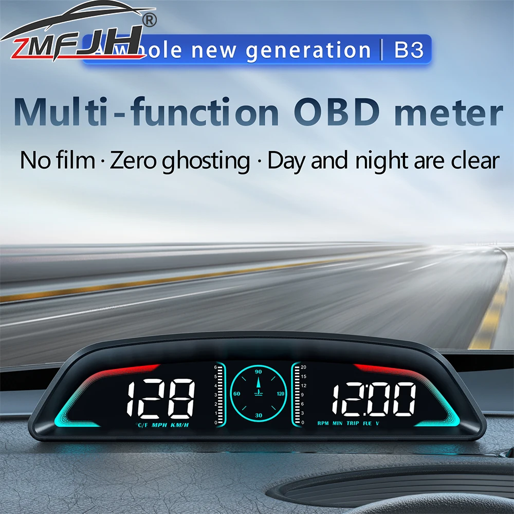 

B3 Digital Car OBD For HUD Head Up Display Speedometer With Overspeed Alarm Clock RPM Tachometer Voltage Water Temp Meter
