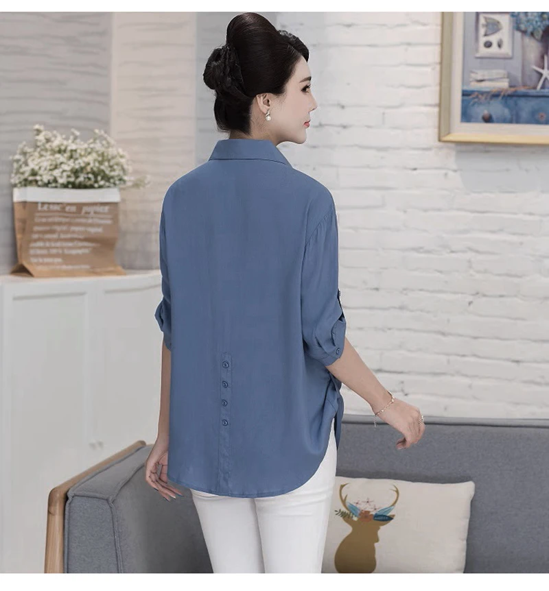 Camicia a maniche lunghe da donna estiva in cotone e seta Temperamento grigio Camicetta semplice ed elegante Pigiama casual per la casa Sudore fresco e assorbente