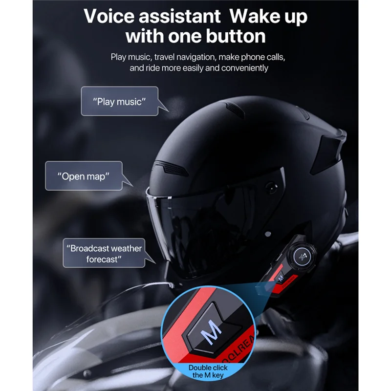 Helmet Bluetooth Headset Motorcycle BT5.0 Multi-Functional Stereo Headphones Anti-Jamming Waterproof Blue