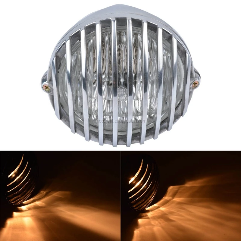 Motorcycle Polish Scalloped 5'' Headlight Headlamp Finned Grill For Harley XL883 XL1200 Head light
