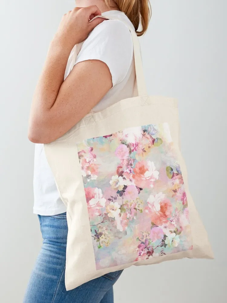 

Romantic Pink Teal Watercolor Chic Floral Pattern Tote Bag shopper bags for women Women's handbag sac pour femme