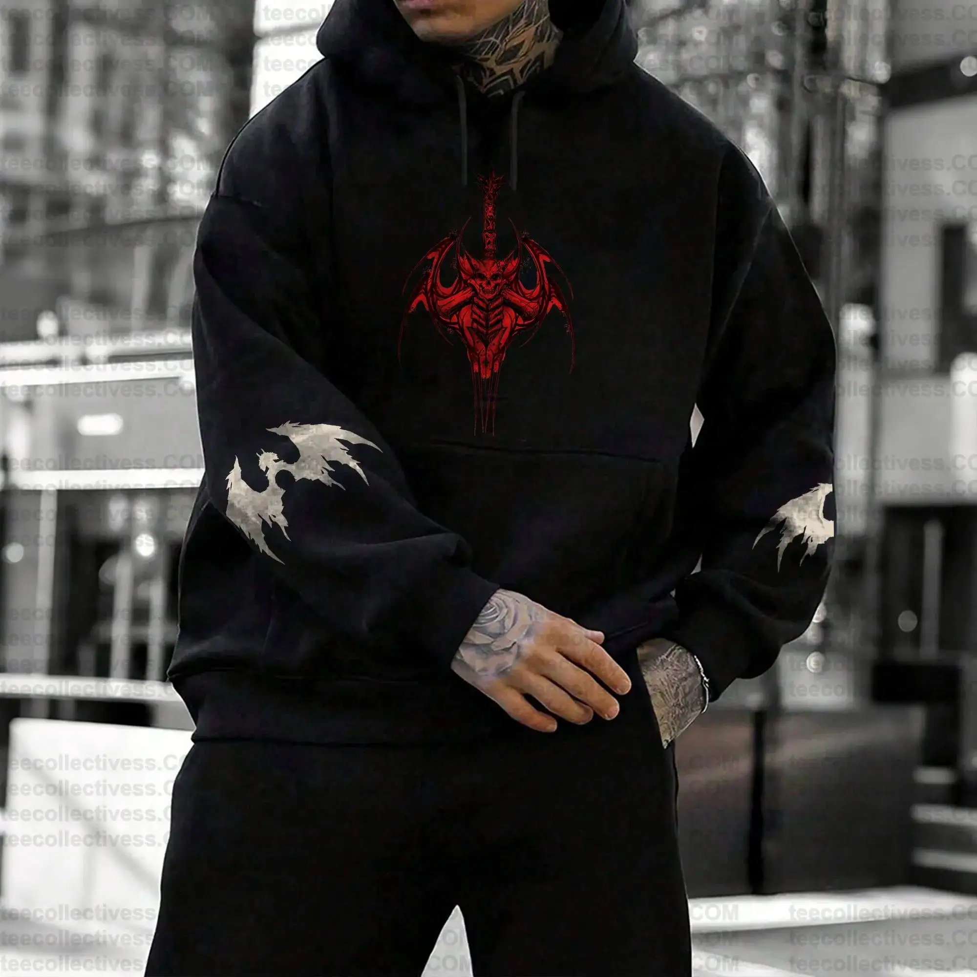 Black Devil May Cry Hoodie Set Katoenen videogamepersonage met wit haar en gigantische zwaardprint Casual outfit met lange mouwen