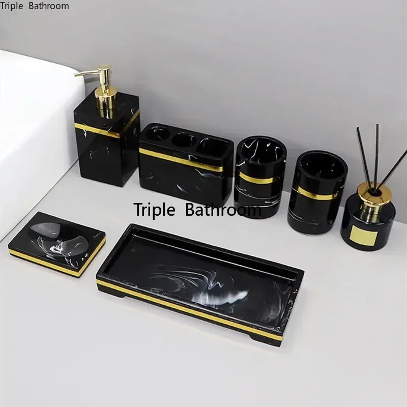 1pc Light Luxury Bathroom Toiletry Resin Household Soap Dish Toothbrush Holder Mouth Cup Liquid Soap Dispenser Washing Tools