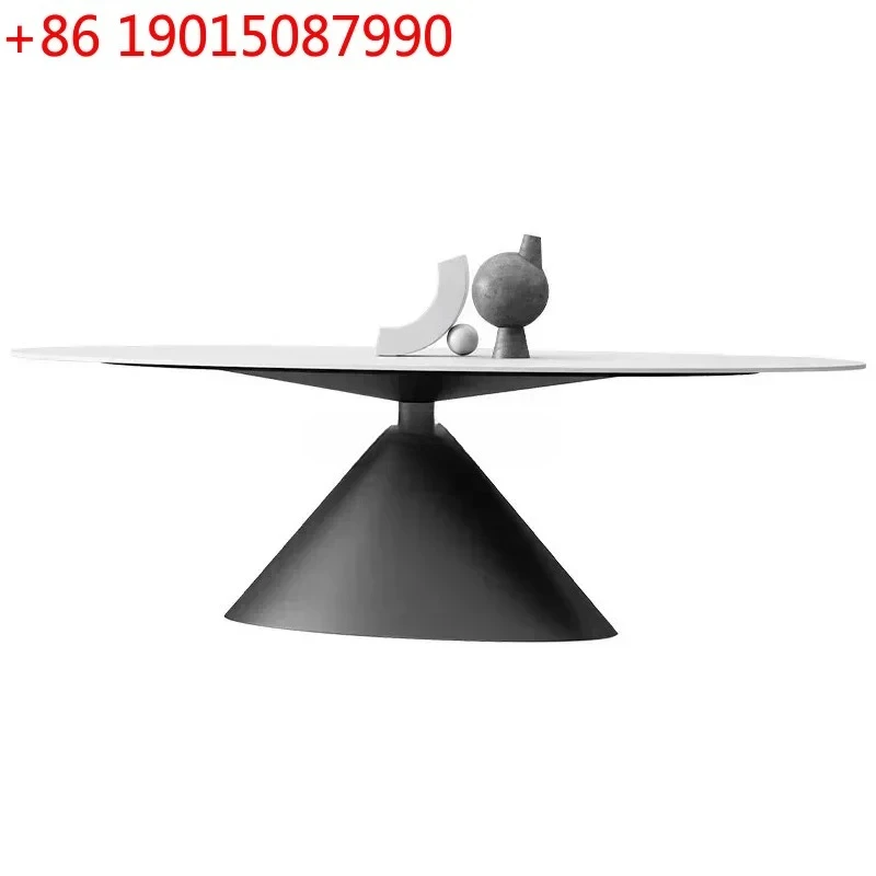 

minimalist rock slab dining table high-end large flat-floor villa oval rock slab dining table