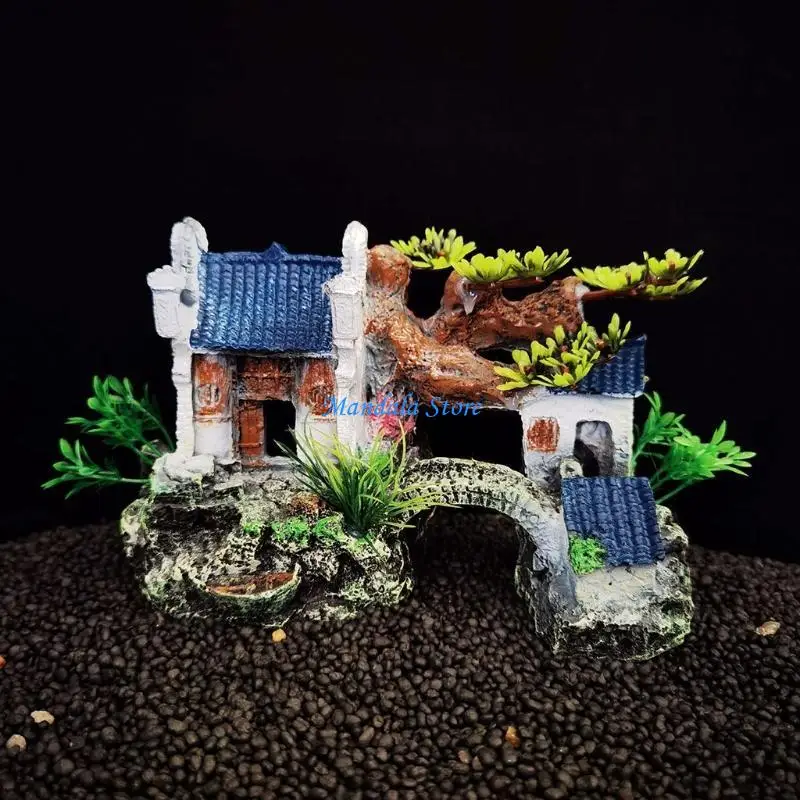 

U2JC Aquarium Decoration House with Bridge Resin Shelters Hiding Spots for Fish