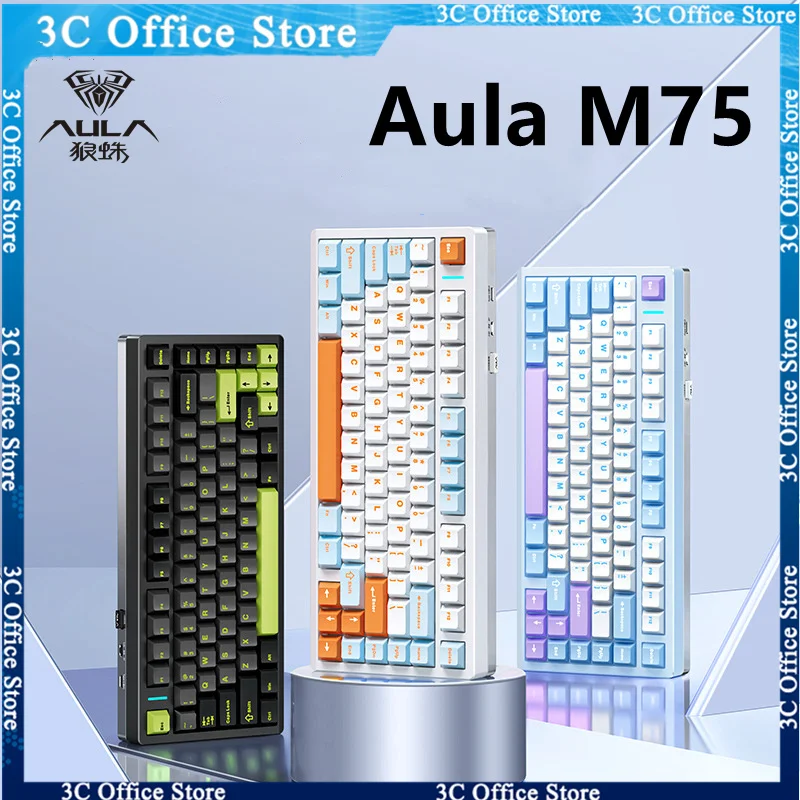 

New AULA M75 Mechanical Keyboard Aluminium Alloy RGB Hot Swap 81keys Tri Mode Custom Wireless Bluetooth Gasket Keyboard For Game