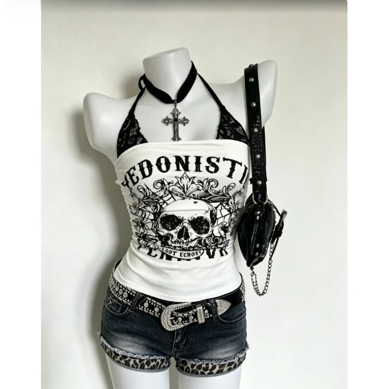 Amercian Style Vintage Shorts Set Hot Girls Slim Print Camisole Casual Fashion Y2k Shorts Harajuku Elegant Suit Woman Chic
