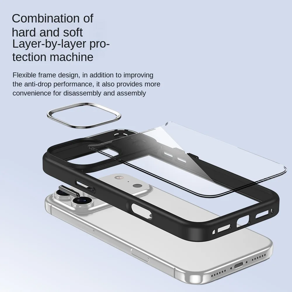 Titanium Metalen Lens Frame Case Voor iPhone 17 Air 16E 16 15 14 13 12 Mini 11 Pro Max Plus HD Transparant Schokbestendig Bumper Cover
