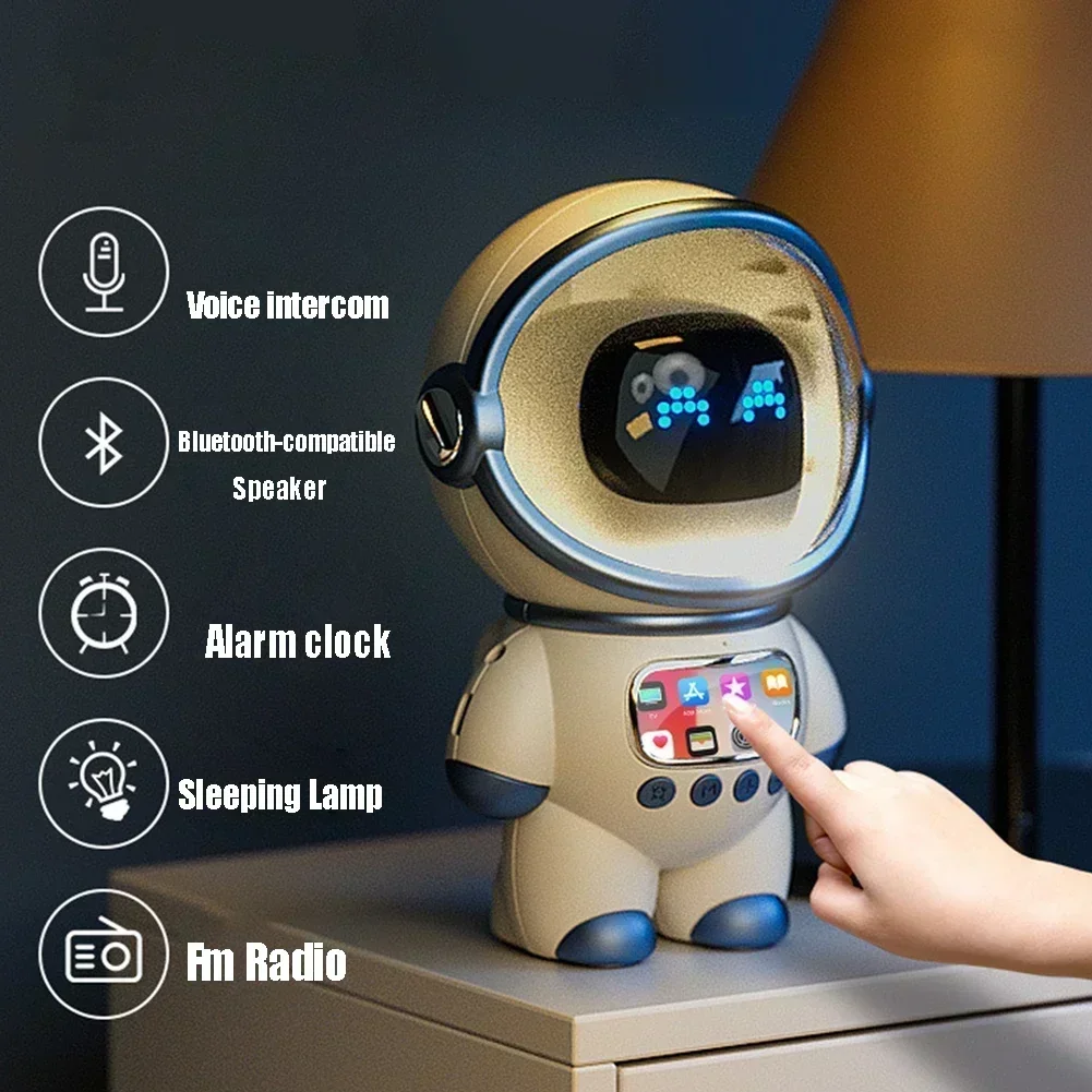 Mini Sound Box Portable Stereo Ai Interactive Audio With Alarm Smart Astronaut Bluetooth-compatible Speaker Clock Creative Gift