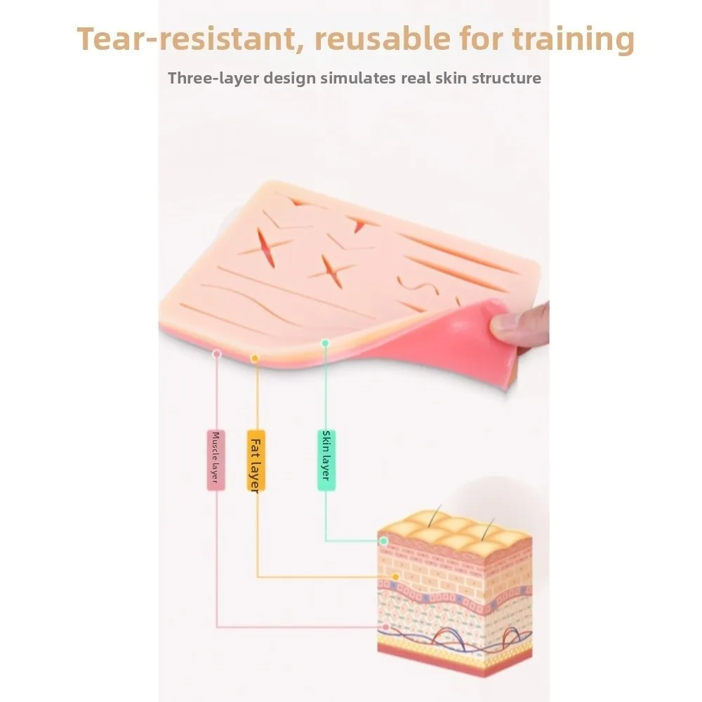 Silicone Skin Suture Kit with Pre-Cut Wound Suturing Practice Operate Suture Teaching Equipment Soft Various Wound Types