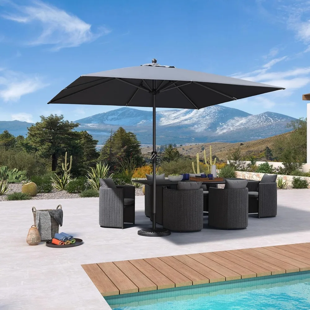 

10' x 10' Square Patio Umbrella Outdoor Table Umbrella Aluminum Frame Market Umbrella Sun Umbrella with 8 Sturdy Ribs for Garde