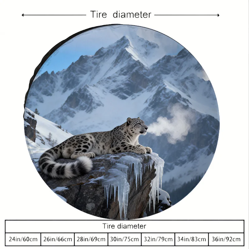 Snow Mountain Rock Leopard Pattern Polyester Fiber Spare Tire Cover, Suitable For Universal Suvs/Pickups/Sedans Spare Tire Prote