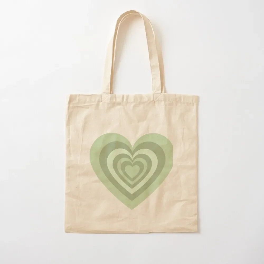 

Heart Pattern Sage Green Tote Bag reusable shopping bags custom tote bags aesthetic Women's